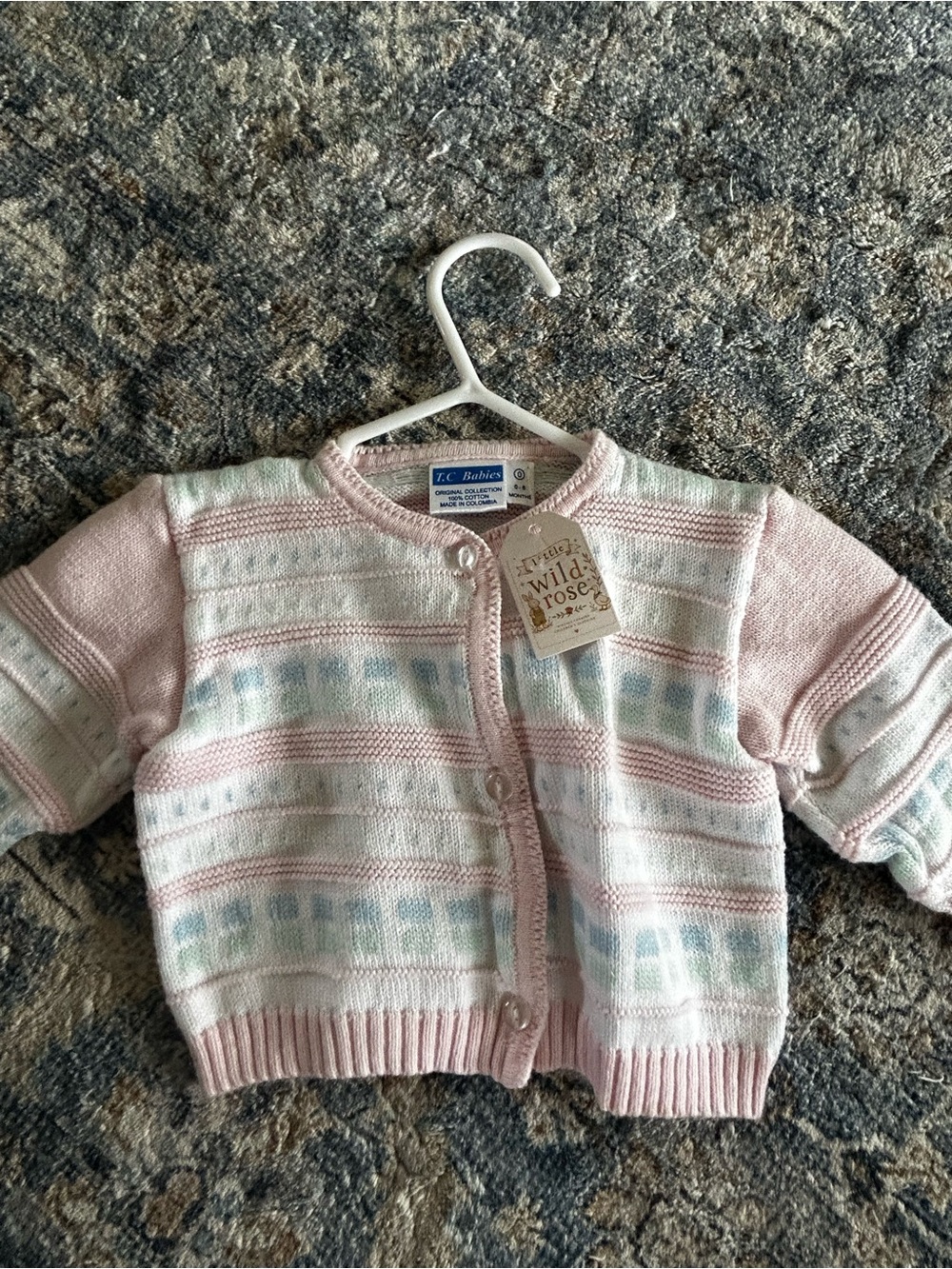 Vintage Pink Patterned Knit Baby Cardigan 0-6